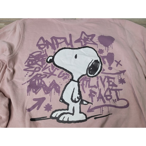 Juniors Snoopy Sweatshirt Live Fast Graphic Print Pink Pullover Top Medium‎ - Picture 3 of 7